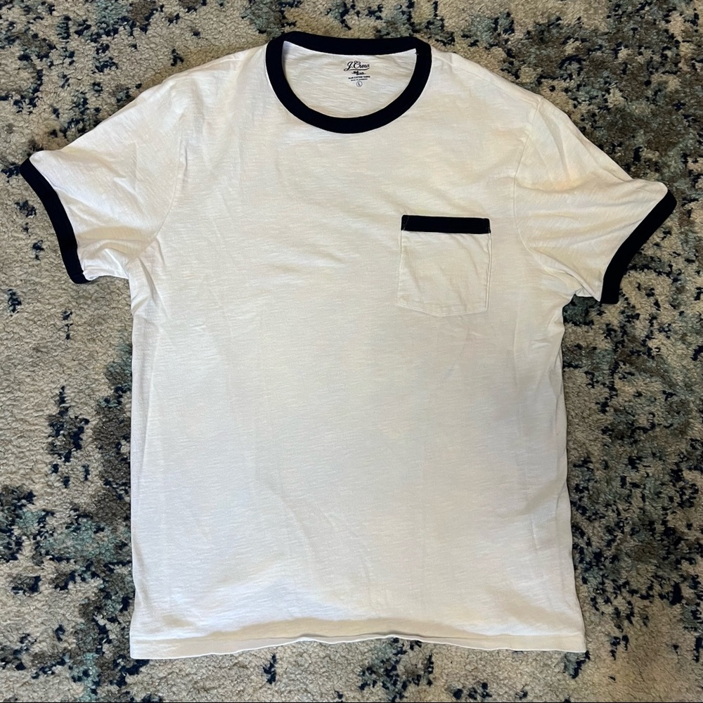 Jcrew Pocket Tshirt Mens M White w Navy Details